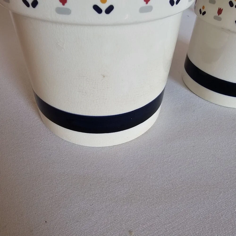 Vtg 1983 Sango Country Borders Nesting Canisters Colbalt Blue w/Tulip Design